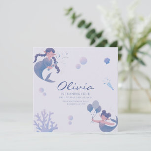 Blue Purple Mermaid Tail Under the Sea Birthday  Invitation