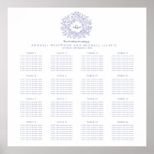 Blue purple monogram  16 table wedding chart