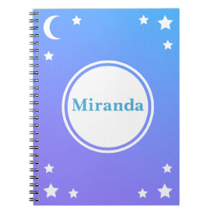 Blue Purple Moon & Stars Spiral Notebook