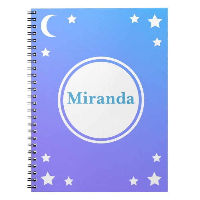 Blue Purple Moon & Stars Spiral Notebook (Front)