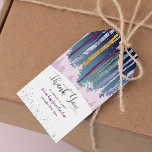 Blue Purple Mystic Snowy Wood Winter Birthday Gift Tags
