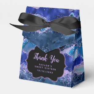 Blue Purple Ocean Agate Sweet Sixteen Thank You Favour Box