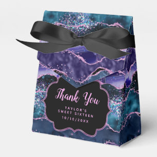 Blue Purple Ocean Agate Sweet Sixteen Thank You Favour Box