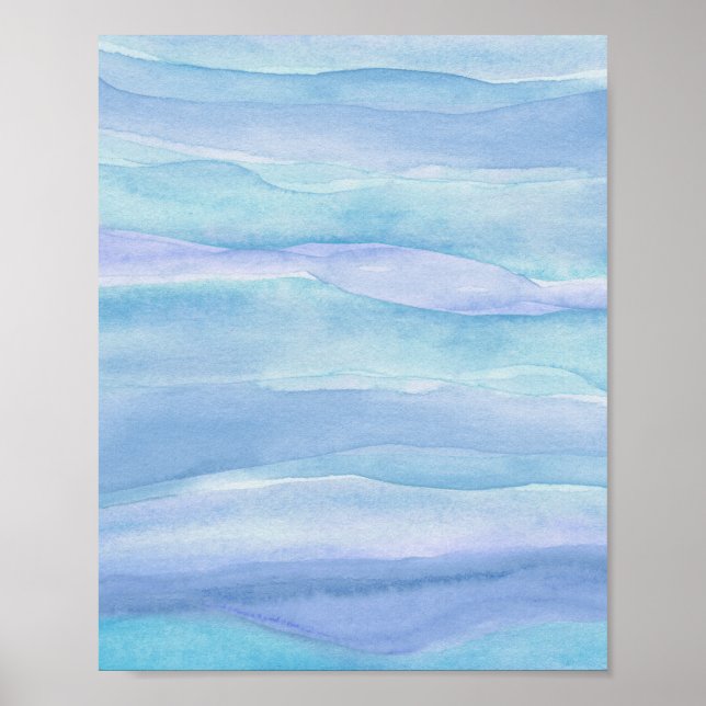 Blue Purple Ocean Layers Abstract Watercolor Art Poster (Front)