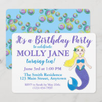 Blue Purple Ocean Mermaid Bubbles Birthday Party