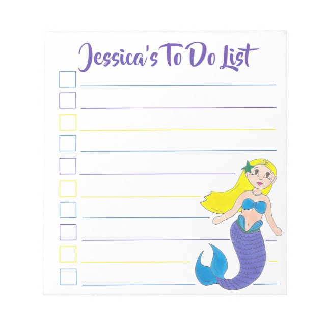 Blue Purple Ocean Mermaid Personalised To Do List Notepad (Front)