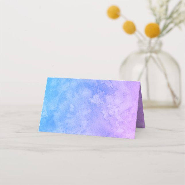 Blue Purple Ombre Bright Watercolor Party Wedding Place Card (Front)