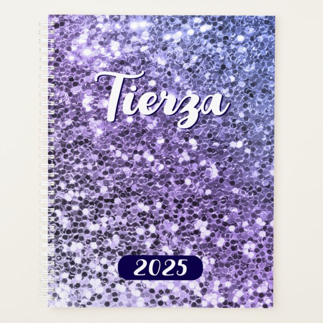 Blue Purple Ombre Chunky Glitter Personalised 2025 Planner (Front)