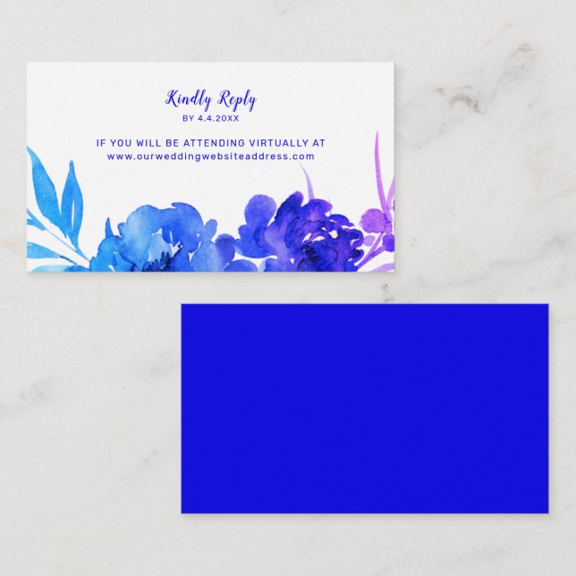 Blue Purple Ombre Floral Virtual Wedding RSVP Enclosure Card (Front/Back)