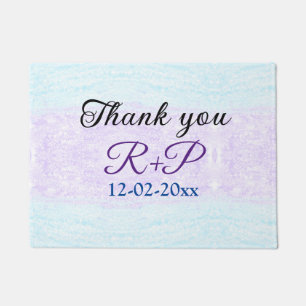 Blue purple ombre glitter sparkle thank you add doormat