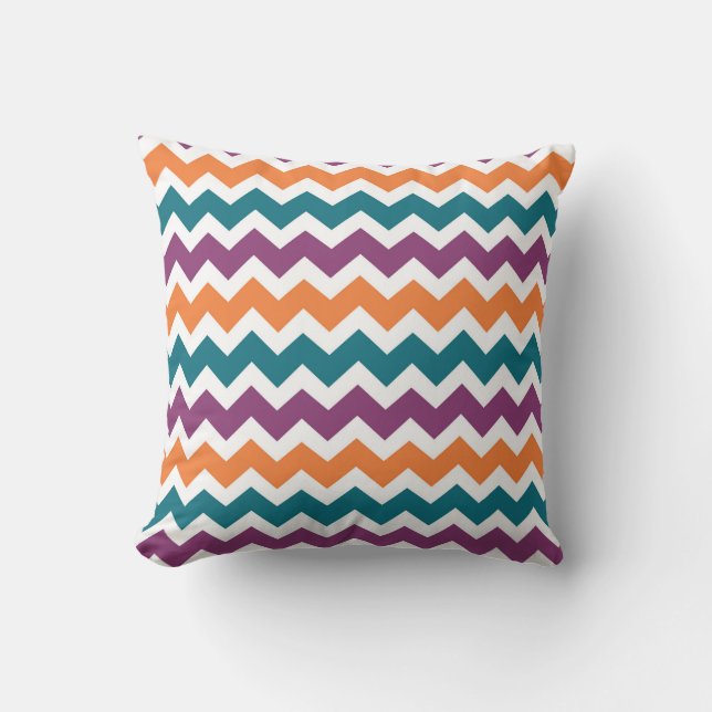 Blue Purple Orange Chevron Decorative Pillow (Front)