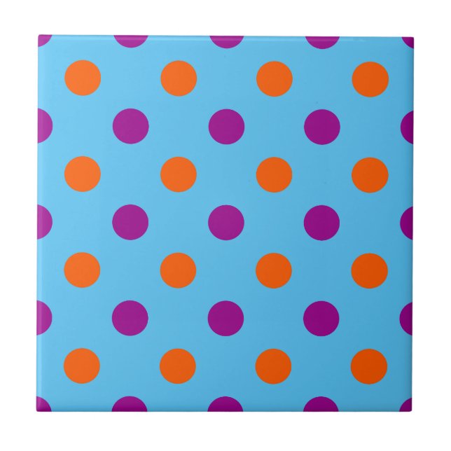 Blue Purple Orange Polka Dot Pattern Tile (Front)