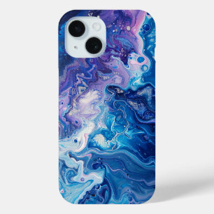 Blue Purple Paint Pour Abstract Liquid Aesthetic iPhone 15 Case