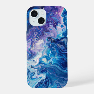 Blue Purple Paint Pour Abstract Liquid Aesthetic iPhone 15 Case