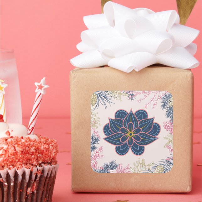 Blue & Purple Paisley Bloom Square Sticker (Party)