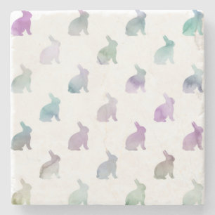 Blue Purple Pastel Watercolor Bunny Background Stone Coaster