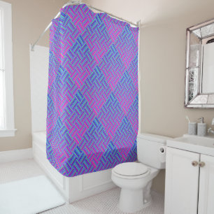 Blue Purple Pattern 1980s Style Shower Curtain