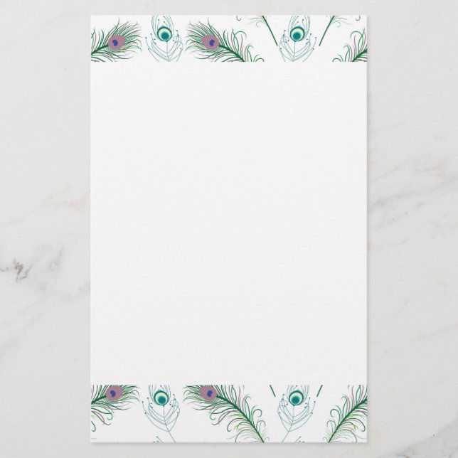 Blue Purple Peacock Feathers Stationery (Front)