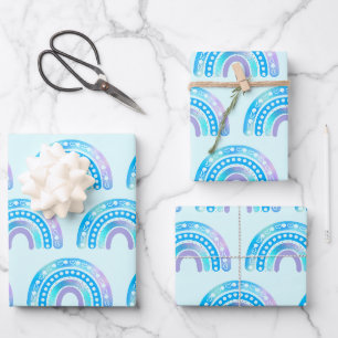 Blue & Purple Pearlescent Foil rainbow Birthday Wrapping Paper Sheet