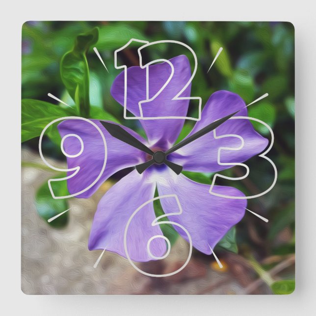 Blue purple petals square wall clock (Front)