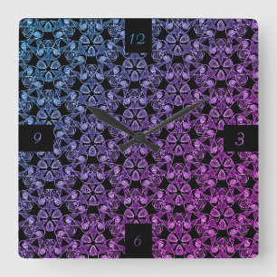 Blue Purple Pink Abstract Square Wall Clock