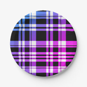 Blue purple pink and  White Plaid Paper Plate