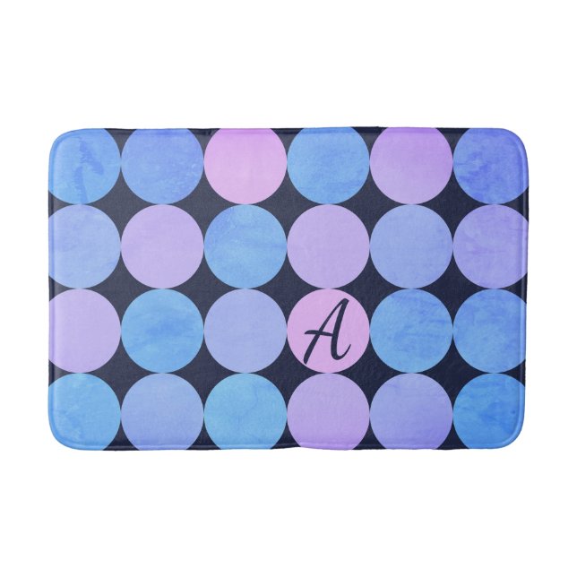 Blue Purple & Pink Circles Monogram Bath Mat (Front)