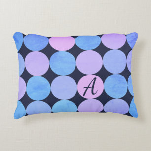 Blue Purple & Pink Circles Monogram Decorative Cushion
