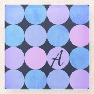 Blue Purple & Pink Circles Monogram Glass Coaster