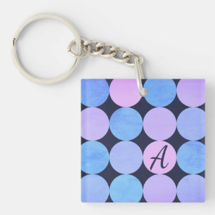 Blue Purple & Pink Circles Monogram Key Ring