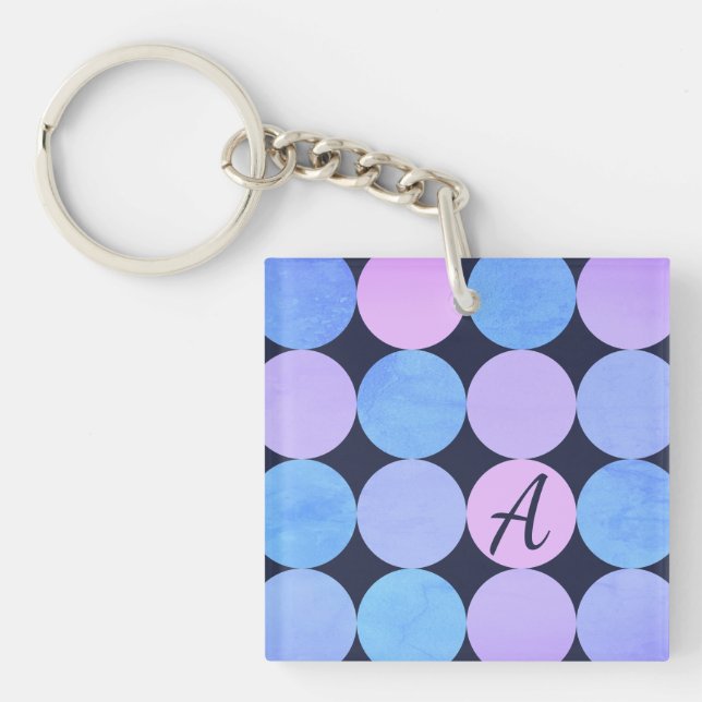 Blue Purple & Pink Circles Monogram Key Ring (Front)