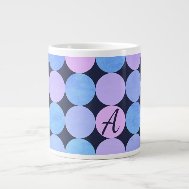 Blue Purple & Pink Circles Monogram Large Coffee Mug (Front)
