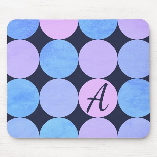 Blue Purple & Pink Circles Monogram Mouse Mat (Front)