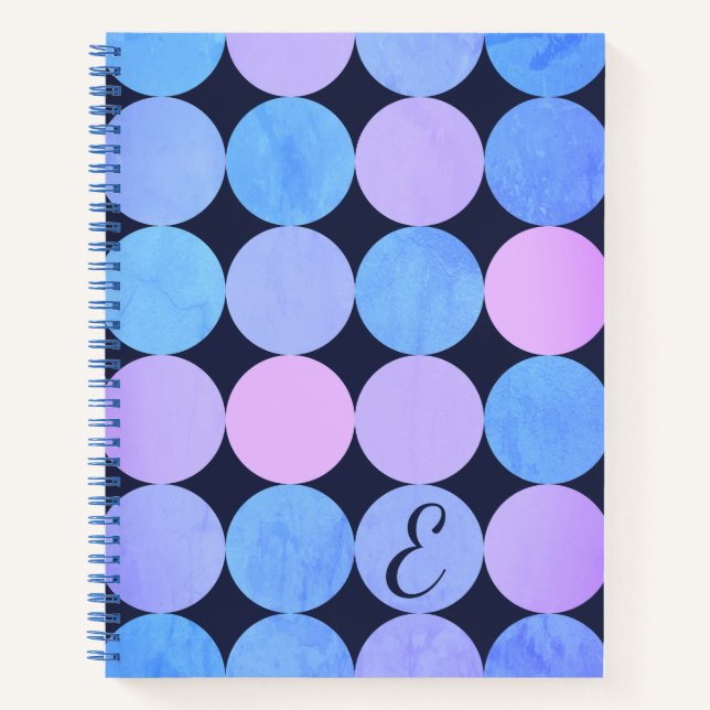 Blue Purple & Pink Circles Monogram Notebook (Front)