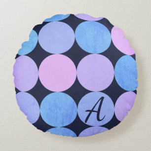 Blue Purple & Pink Circles Monogram Round Cushion