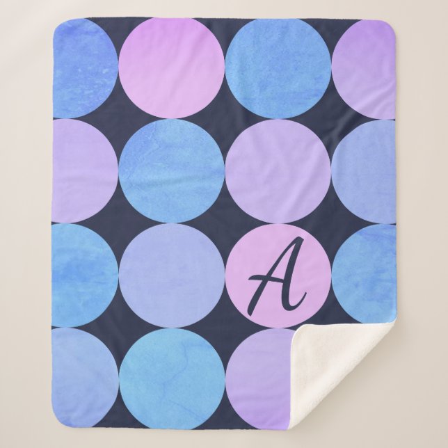 Blue Purple & Pink Circles Monogram Sherpa Blanket (Front)