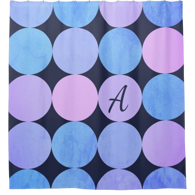 Blue Purple & Pink Circles Monogram Shower Curtain (Front)