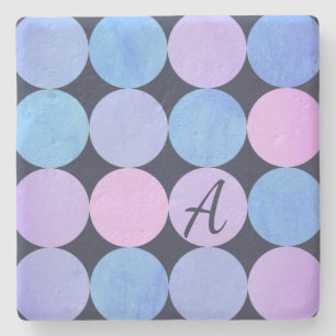 Blue Purple & Pink Circles Monogram Stone Coaster