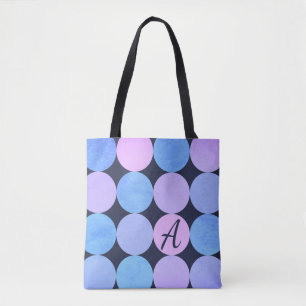 Blue Purple & Pink Circles Monogram Tote Bag