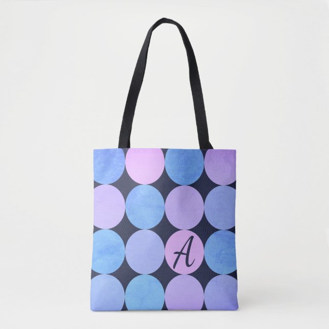 Blue Purple & Pink Circles Monogram Tote Bag (Front)