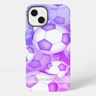 blue purple pink colourful soccer balls pattern iPhone 13 case