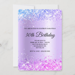 Blue Purple Pink Glitter Lavender 30th Birthday Invitation