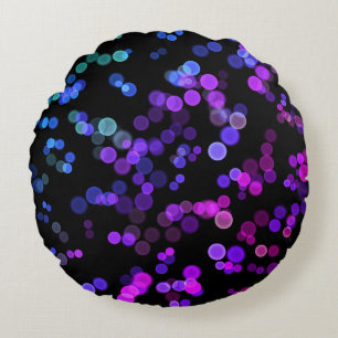 Blue Purple Pink Green Abstract Bubble Pattern Round Cushion
