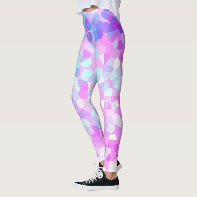 Blue purple Pink Green Pastel Mosaic Abstract Leggings (Left)