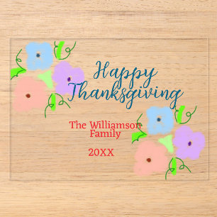 Blue purple pink happy thanksgiving add family n acrylic invitations