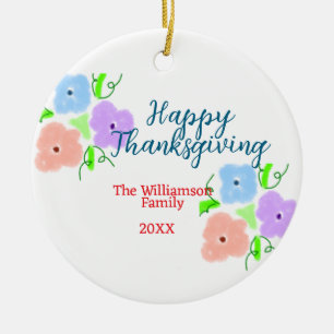 Blue purple pink happy thanksgiving add family n ceramic tree decoration