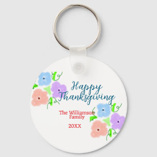 Blue purple pink happy thanksgiving add family n key ring