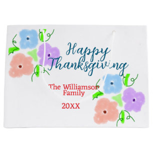 Blue purple pink happy thanksgiving add family n large gift bag