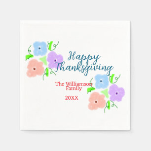 Blue purple pink happy thanksgiving add family n napkin
