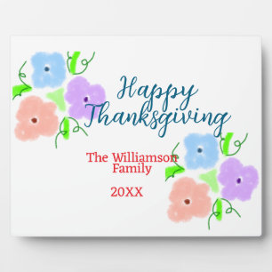 Blue purple pink happy thanksgiving add family n plaque